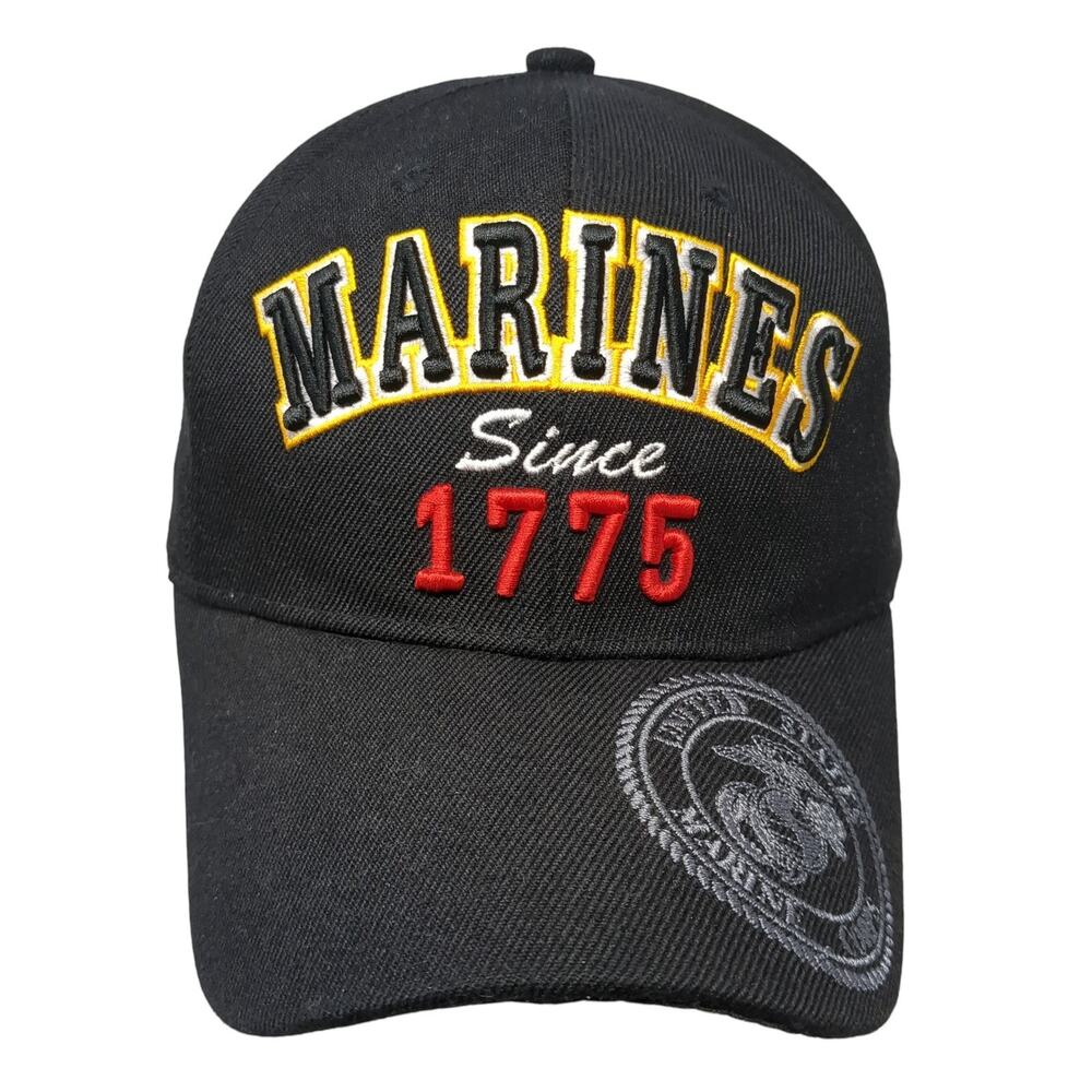 Marines Since 1775 Strapback Baseball Cap Black OS Embroidered U.S. Warriors